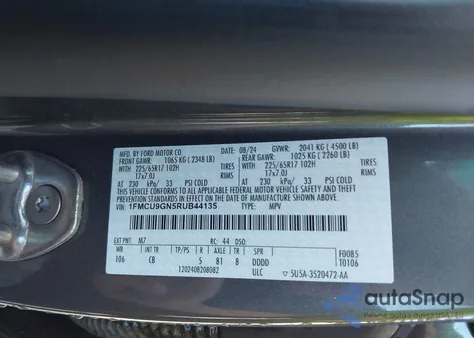 2024 Ford Escape Active from USA, damaged, VIN 1FMCU9GN5RUB44135